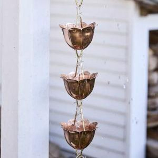 Water Lily Copper + Brass Rain Chain