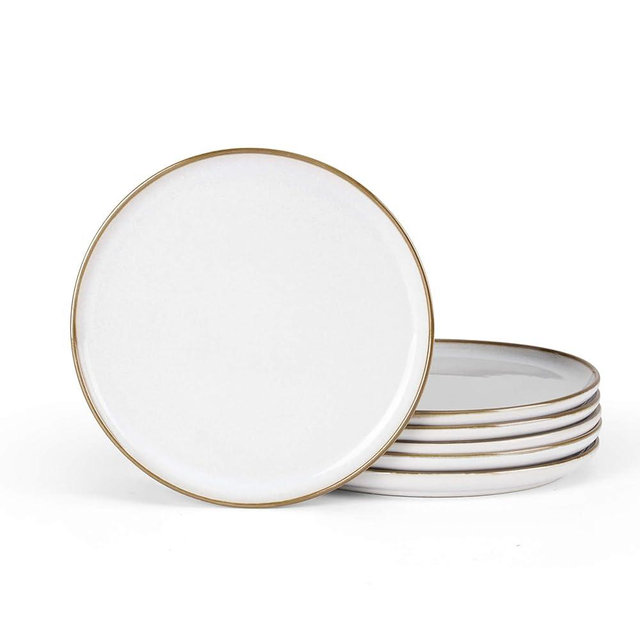 Herogo Ceramic 7.9 Inch Porcelain Dessert Plates Set of 6, Small Stoneware Dinner Plate Set, Double Reactive Glaze Large Dinnerware Plates for Kitchen, Microwave, Oven & Dishwasher Safe, Ivory White