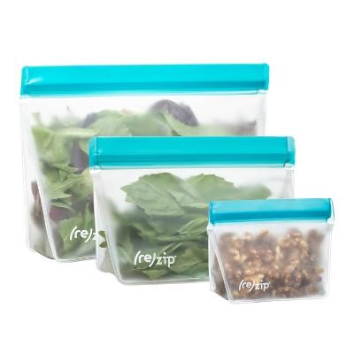 (re)zip Stand Up Leak Proof Aqua Reusable Storage Bag Kit - 3ct