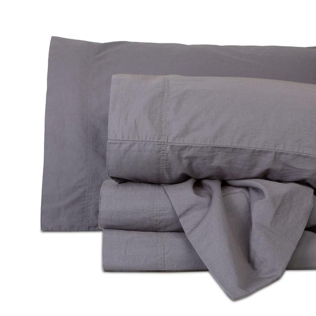 Better Homes & Gardens Cotton Percale 300 Thread Count Sheet Set, Queen, Gray, 4-Pieces