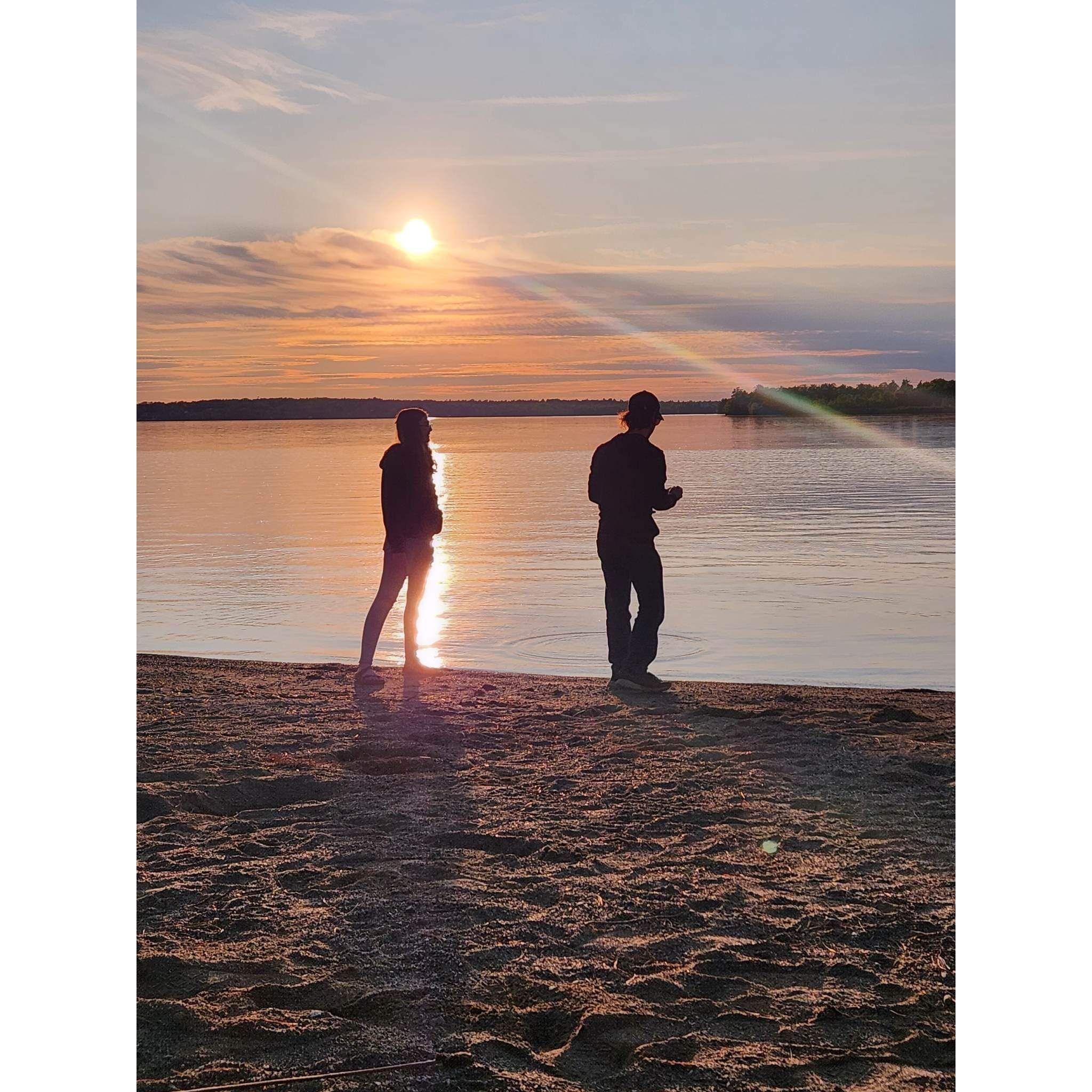 skipping rocks into the sunset