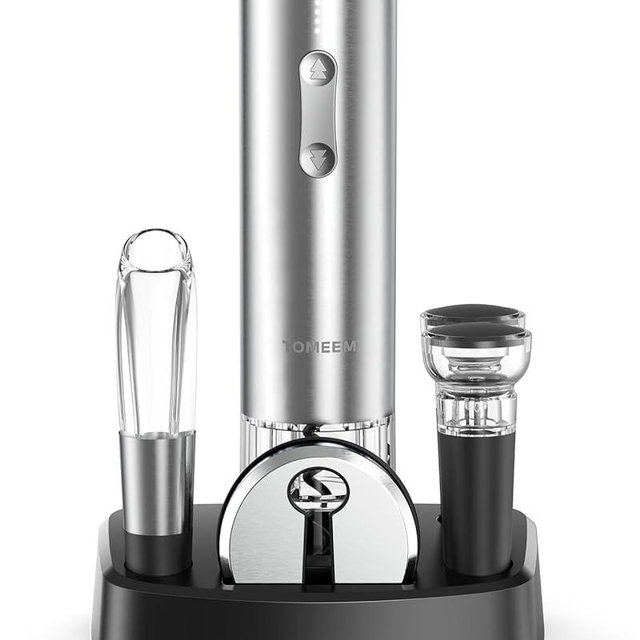 Electric Wine Opener Set - Rechargeable Wine Bottle Opener with Vacuum Stoppers,Wine Pourer, Foil Cutter,and Storage Stand - Ideal Wine Accessories & Wine Gift Set for Wine Lovers