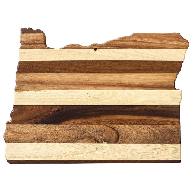 Rock & Branch Shiplap Series Oregon State Shaped Wood Cutting Board and Charcuterie Serving Platter, Includes Hang Tie for Wall Display