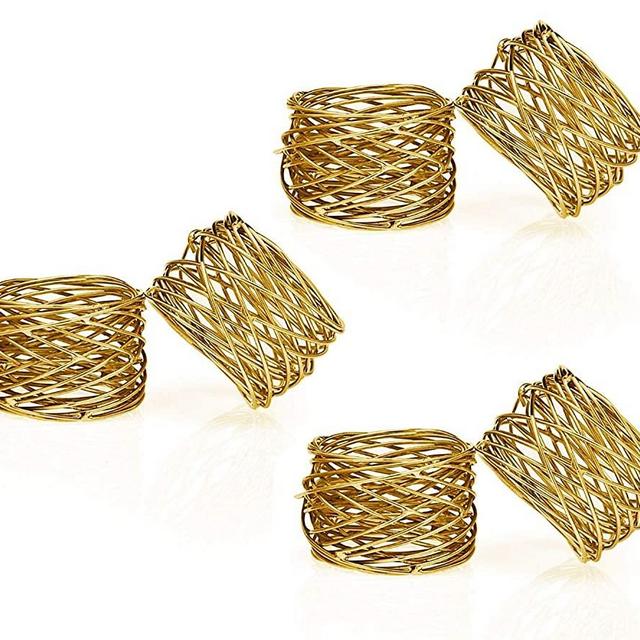 Kaizen Casa Handmade Round Mesh Napkin Rings Holder for Dinning Table Parties Everyday, Set of 6 (Gold)