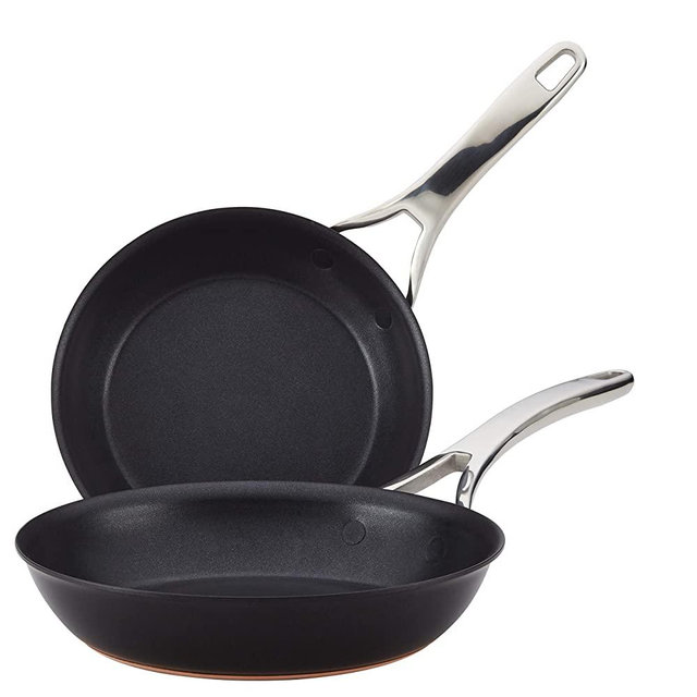 Anolon 83876 Nouvelle Copper Hard Anodized Nonstick Frying Pan Set / Fry Pan Set / Hard Anodized Skillet Set - 8.5 Inch and 10 Inch, Black Onyx
