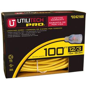 Utilitech 100-ft 15-Amp 120-Volt 1-Outlet 12-Gauge Yellow Outdoor Extension Cord