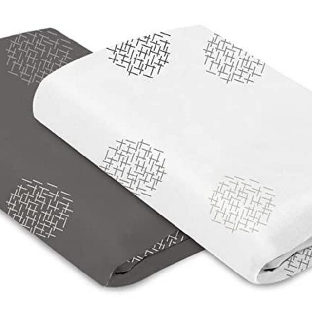 4moms Breeze Playard Sheets, for Baby Bassinets and Furniture, Machine Washable and 100% Cotton, White & Grey, 2 Pack