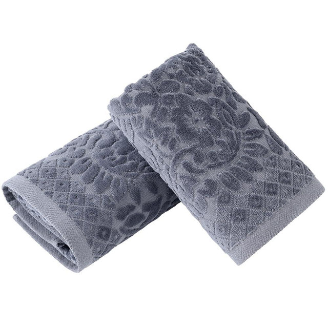 Absnuopt Grey Hand Towels Bathroom 2 Packs 100% Cotton Quick-Dry Checkered Textured Absorbent Soft Face Towel Set Vine Jacquard Decorative Kitchen Hotel Spa Farmhouse Guest 13"x29"