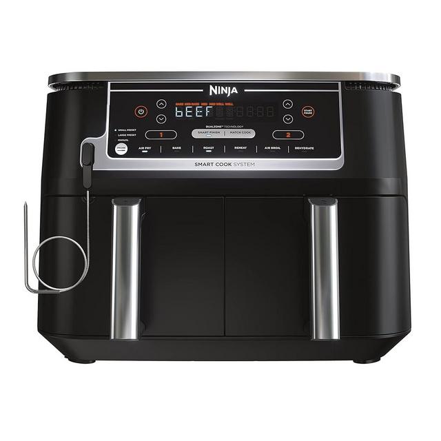 Ninja DZ550 Foodi 10 Quart 6-in-1 DualZone Smart XL Air Fryer with 2 Independent Baskets, Smart Cook Thermometer for Perfect Doneness, Match Cook & Smart Finish to Roast, Dehydrate & More, Grey (Renewed)