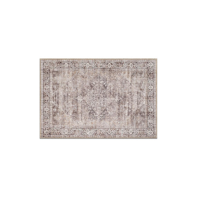 World Rug Gallery Calista Beige Medallion Flatweave Indoor Door Mat – Washable with Non-Slip Backing - BEIGE 2'x3'