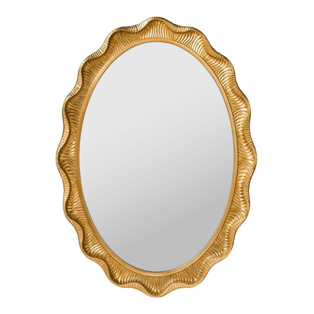 AERIN Gold Scalloped Oval Wall Mirror, 42" X 30"