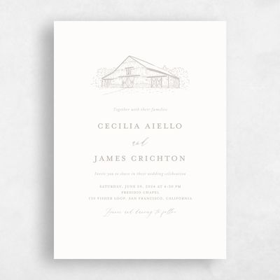 Greige, Grey Wedding Invitation - Millbrook Portrait