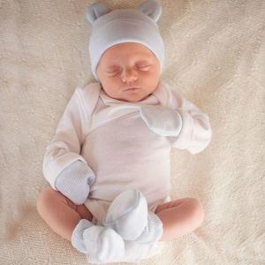 Newborn Bear Hat and Bootie Set, Blue