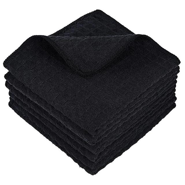 Homaxy Premium Microfiber Waffle Weave Kitchen Dish Cloths, 12 x 12 Inch Ultra Absorbent and Solid Color Dish Towels for Washing Dishes Fast Drying Cleaning Cloth, 6 Pack, Black