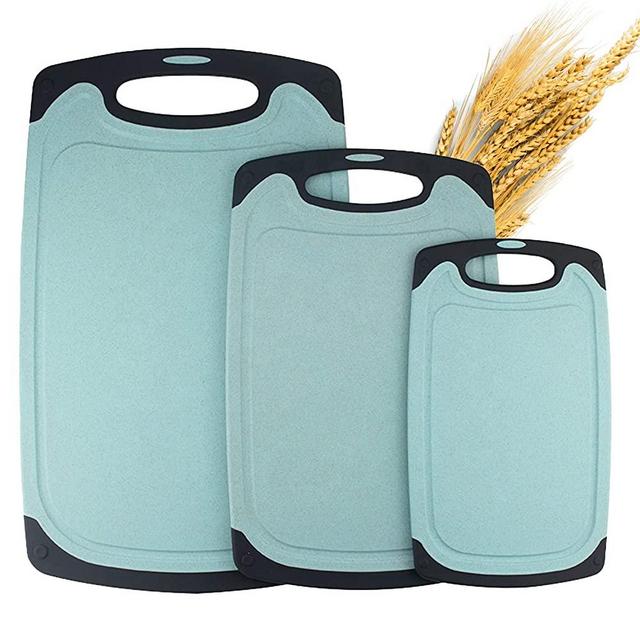 KLEX EcoWheat Cutting Board for Kitchen (Set of 3), BPA Free Food Safe Wheat straw PP material, 3 size chopping boards set, Dishwasher safe, Juice Groove Non-Slip Design with Easy Grip Handle, Blue