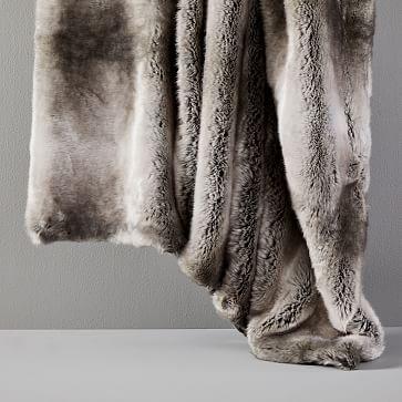 Faux Fur Ombre Throw, 60"x80", Feather Gray