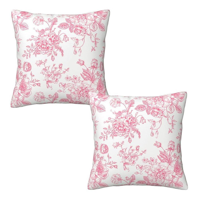 Pink and White Floral Throw Pillow Covers 18x18 Inches Set of 2, Decorative Vintage Chinoiserie Flower Pillow Case Farmhouse Cushion Covers for Sofa Bed Couch Living Room