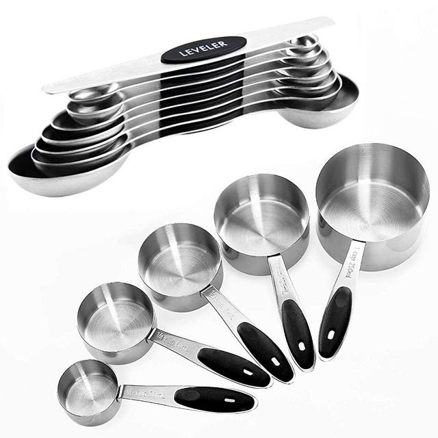 Warmheart Measuring Cups and Magnetic Measuring Spoons Set, Stainless Steel 5 Cups and 7 Spoons and 1 Levele (13 Measuring Cups Set)