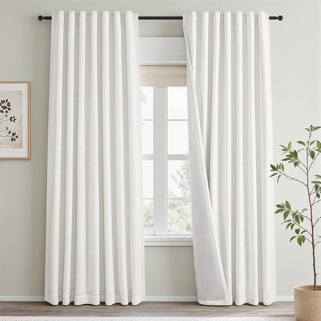 Topfinel 84 Inch Long Natural Blackout Curtains for Bedroom Livingroom, Farmhouse Back Tab Pinch Pleated Drapes for Track System,Neutral Linen Ambiance & Privacy Drapes Natural 52" W*84" L
