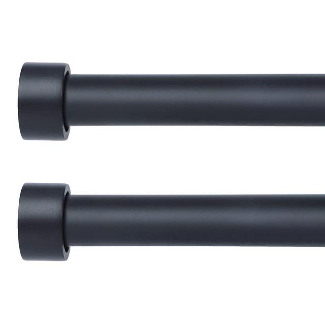 OLV 2 Pack Black Curtain Rods for Window 48-84 inch, Adjustable Single Window Curtain Rods With End Cap Design Finials,Drapery Rods of Window Treatment,1 inch Diameter,Matte Black