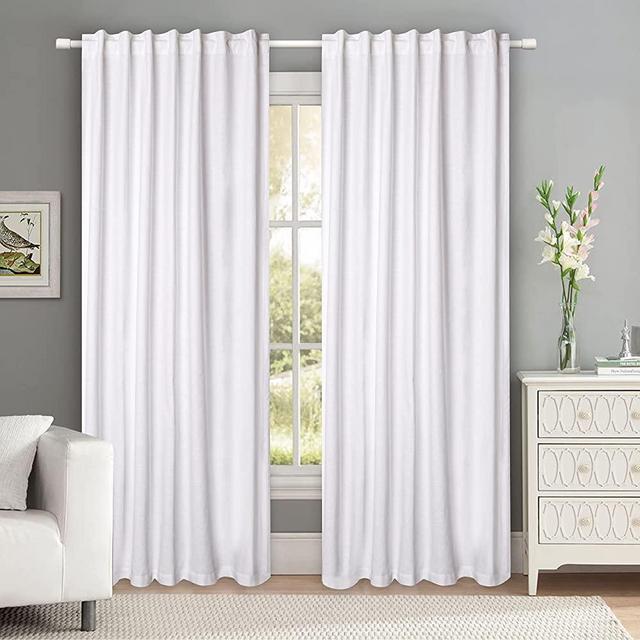 Hausattire Farmhouse Cotton Curtains 50x96 Inches - White (Set of 2) Textured Fabric Window Curtain Panels with Reverse Tab Top for Kitchen, Living Room, Bedroom