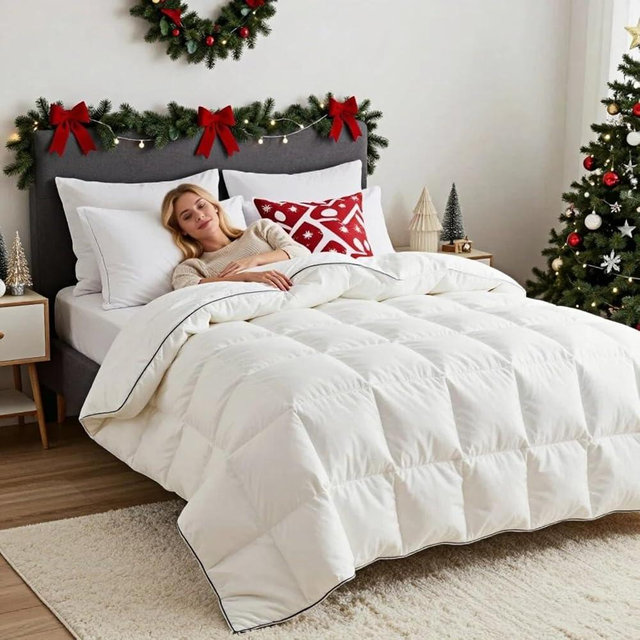 Goose Down Comforter 100% Oganic Cotton Shell King Size Comforters Luxury Duvet Insert, All Season White Bed Comforter Medium Warmth Goose Down Duvet, 430 Thread (King-106x90)