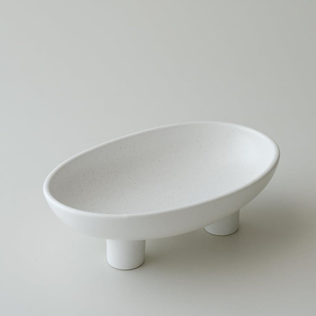 WENSHUO Three-Legs Ceramic Fruit Bowl for Kitchen Counter, Decorative Bowl for Table Décor, 10-inch Oval Large Bowls for Breads (Nacre White)
