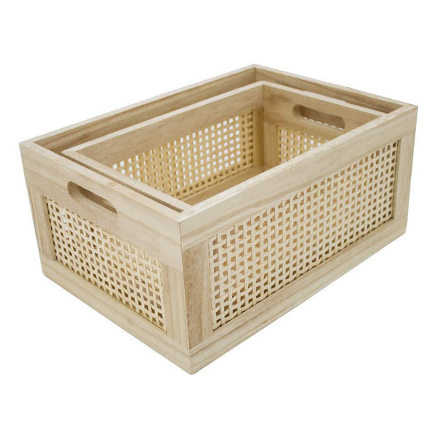 HDKJ Desktop storage basket, sundry office drawer storage box, wood frame storage basket. (Rectangle-B-Set2)