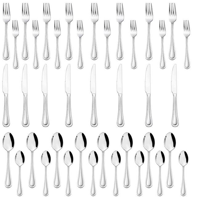 40-Piece Silverware Set, HaWare Stainless Steel Flatware Service for 8, Pearled Edge Tableware Cutlery Include Knife/Fork/Spoon, Beading Eating Utensil for Home, Mirror Polished, Dishwasher Safe