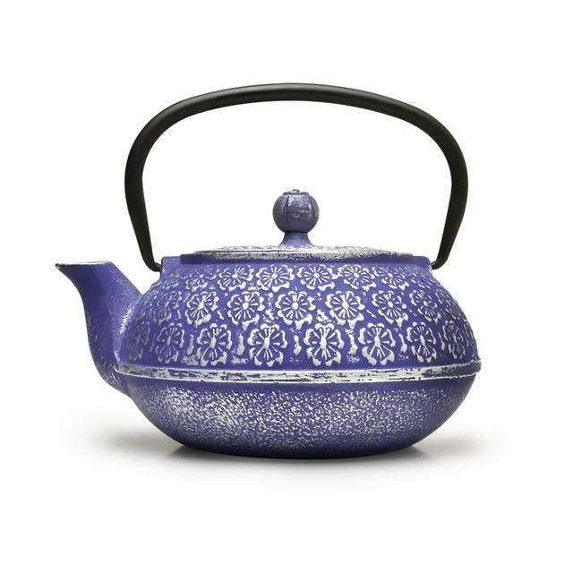 Primula Japanese Tetsubin Cast Iron Teapot with Stainless Steel Infuser for Loose Leaf Tea, Durable Construction, Enameled Interior, Blue