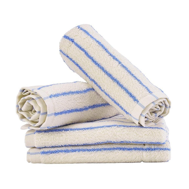 HEAVYWOOD Wash Cloths for Showering Set of 4 Striped 100% Cotton Reversible, Soft & Absorbent Decorative Wash Cloth for Bathroom Clearance (White/Blue Striped, 4Packs)