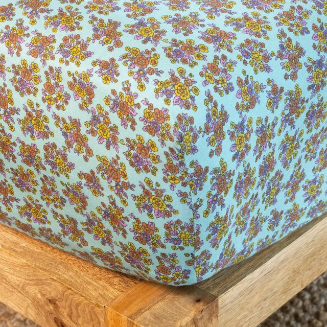 Mix & Match Cotton Fitted Sheet - Turquoise Folk Floral
