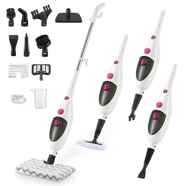 12-in-1 Steam Mop Cleaner, 15-Sec Fast Heat-Up, 1200W Floor Steamer with Double-Sided Pads, Removes 99.99% Stubborn Stains for Hardwood Floors, Marble, Clothes, Windows, Tiles, White