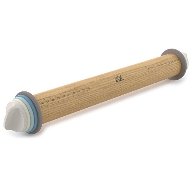 Joseph Joseph 20036 Adjustable Rolling Pin Removable Rings Beech Wood Classic for Baking Dough Pizza Pie Cookies, Blue