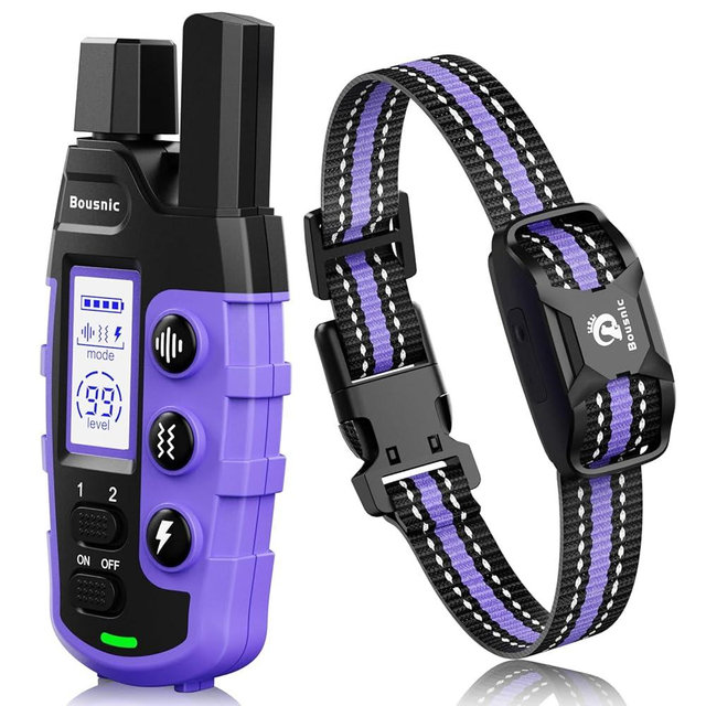 Bousnic Dog Shock Collar - 3300Ft Training Collar with Remote for 5-120lbs Small Medium Large Dogs Rechargeable Waterproof e Collar with Beep (1-8), Shake(1-16), Safe Shock(1-99) Modes (Lightpurple)