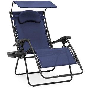 Best Choice Products Oversized Zero Gravity Reclining Lounge Patio Chairs w/ Folding Canopy Shade and Cup Holder (Tan)