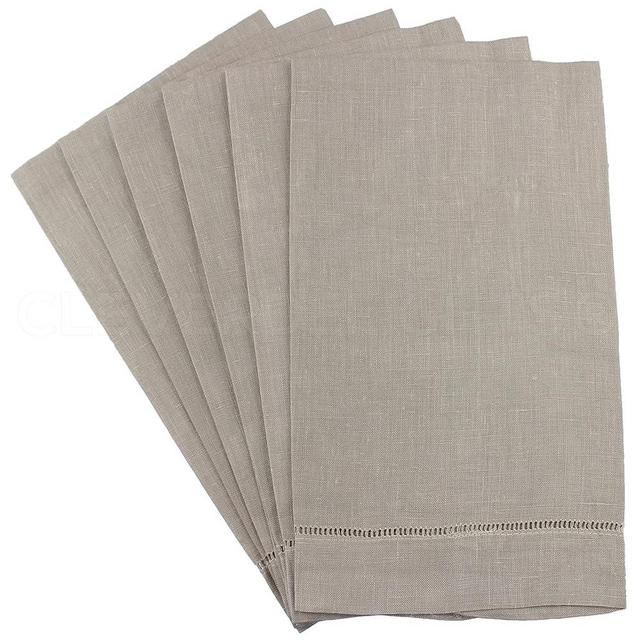 CleverDelights Stone Hemstitched Hand Towels - 6 Pack - 14" x 22" - 55/45 Linen Cotton Blend