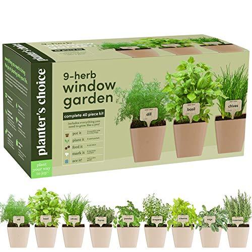 9 Herb Window Garden - Indoor Organic Herb Growing Kit - Kitchen Windowsill Starter Kit - Easily Grow 9 Herbs Plants from Seeds with Comprehensive Guide - Unique Gardening Gifts for Women & Men
