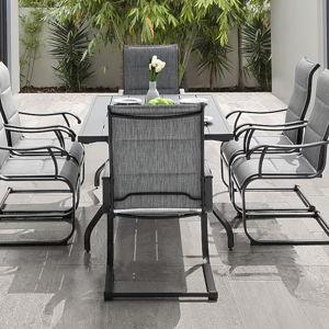 Nuu Garden Patio Dining Sets 7 -Piece Black Patio Dining Set Iron Rectangle Table with 6 Light gray C-spring Chairs