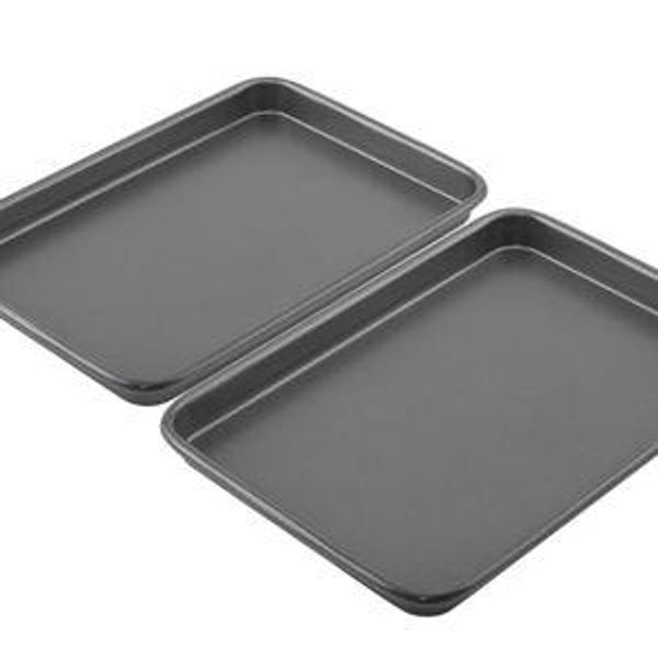 GoodCook Everyday Set of 2 Nonstick Steel 9" x 6.2" Toaster Oven Mini Baking Sheets, Gray