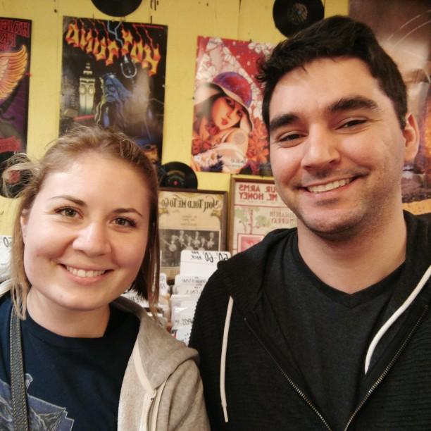 First photo as a couple - hanging out at a record store in Old Sac shortly after we started dating.  April 2018