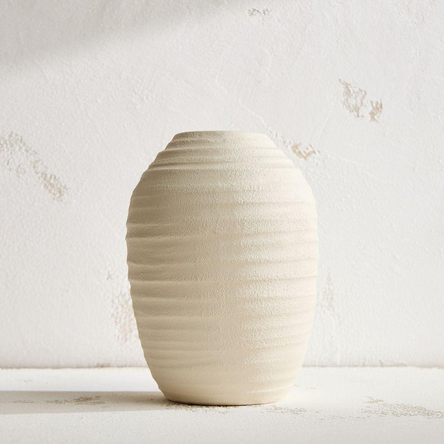 Ceramic Fluted Vase, Alabaster, Large