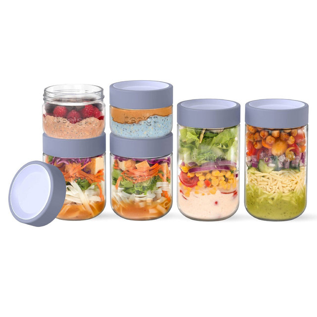 Bentgo 6pk Glass Food Jar Mixed Serene Blue