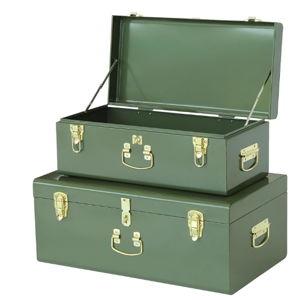 Vixdonos Metal Trunk Decorative Storage Box Set of 2 College Dorm Chest with Handle (Green)
