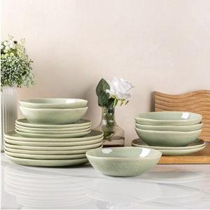AmorArc Ceramic Dinnerware Sets,Handmade Reactive Glaze Stoneware Plates and Bowls Set,Highly Scratch Resistant | Dishwasher & Microwave Safe,Service for 6 (18pc)