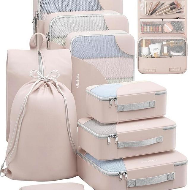 ALL INCLUDED 10 Set Durable Packing Cubes for Suitcases,OlarHike Essentials for Travel, UPGRADED Anti-Tear Stitching, NEW Improved Luggage Packing Organizers for Travel Accessories (Beige)