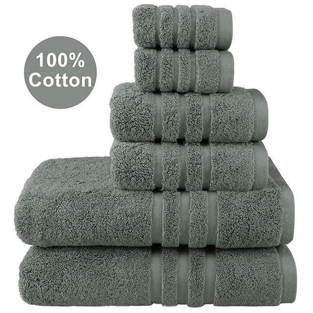 Josmon Towel Sets, 100% Cotton Bath Towels Set 6 Pieces for Bathroom, Luxury Highly Absorbent Hotel Spa Gym 2 Bath Towels 2 Hand Towels 2 Washcloths, Grey