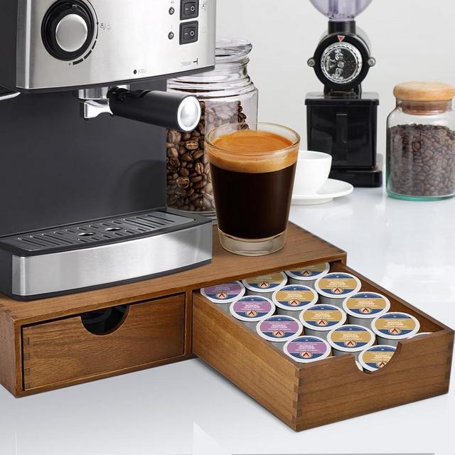 artgeeker Wooden K Cup Organizer Coffee Pod Storage Box - K Pod Holder with Two Drawers, K Cup Drawer Under Brewer and Coffee Maker Machine Stand, 30 Pod Capacity, Style A ﻿