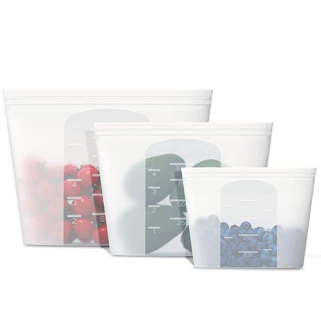 Winrock Reusable Silicone Food Storage Bag, for Microwave, Oven, Fridge, Freezer & Sous Vide Zip Sealed Containers (3 size：53oz, 32oz, 18oz)