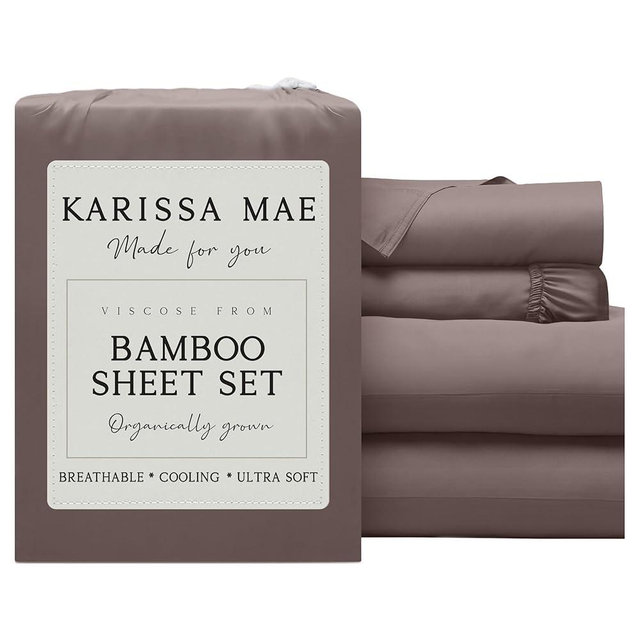 KARISSA MAE Pure Viscose from Bamboo 34" Split Top King Size Sheet Set | 100% FSC Certified | Luxuriously Soft | Cooling | 18" Deep Pocket w/Corner Straps | [Mocha]